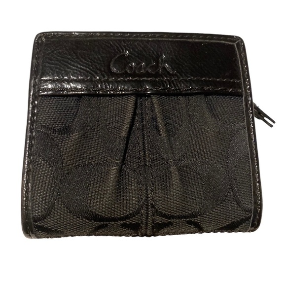 Coach mini wallet patent leather purse zip black silver - Picture 2 of 12